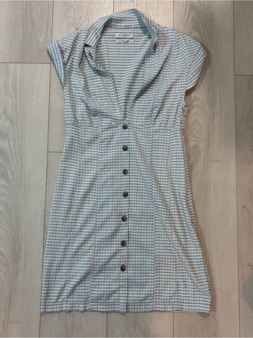 Urban Outfitters - Cap Sleeve Button-Front Blue Check Dress